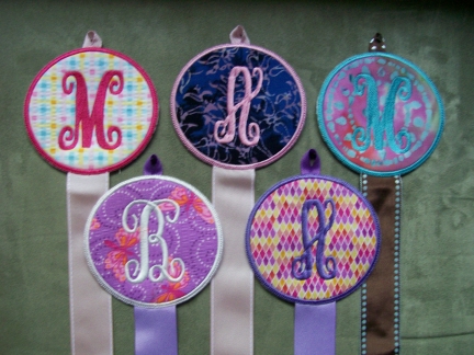 Initial Bow/Earring Holder-embroidered, bow, earring, holder, initial