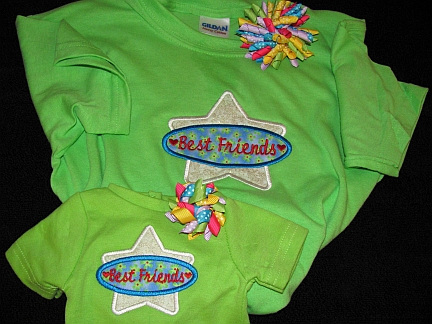Gals 'n Dolls Best Friends Shirts-embroidered, matching, doll,clothes, T-shirt, best friends, korker, bow