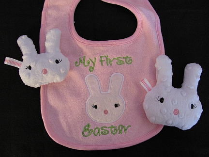 First Easter Bib & Softie-embroidered, Easter, baby, bib, bunny