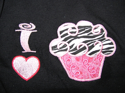 Gals 'n Dolls I Love Cupcakes Shirts close-up-embroidered, cupcake, matching girl & doll T-shirts
