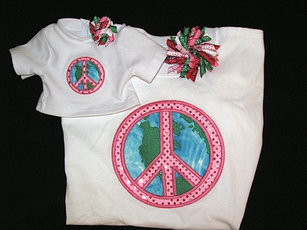 Gals 'n Dolls - World Peace-embroidered, doll, matching, T shirt, korker, bows