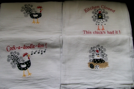 Cool Chicks Dish Towels-embroidered, towels, chicken, kitchen