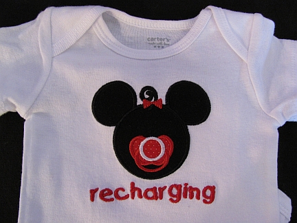 Recharging-girl-embroidered, bib, onesie, baby, mousehead