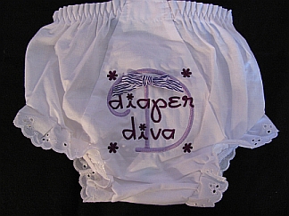 Bloomers -- Diaper  Diva-embroidered, bloomers, diaper, cover`