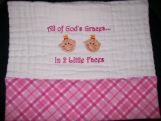 God's Graces -Twins-embroidered, burp, baby, twins