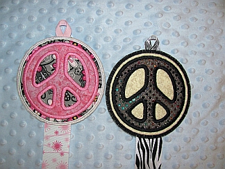 Peace Sign Bow Holder-embroidery, bow holder, peace sign, sequin, glitter